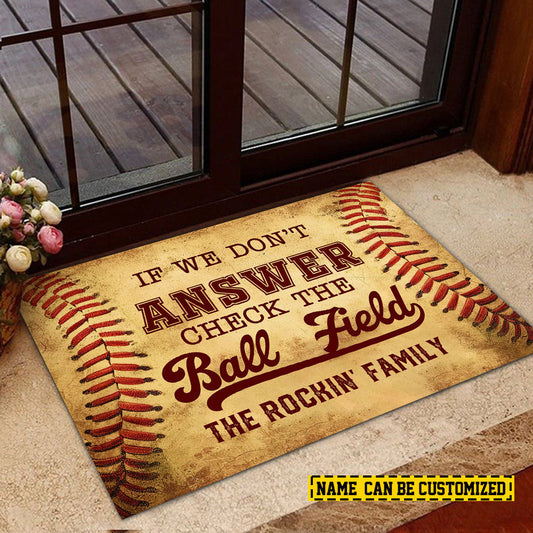 Joycorners Check The Ball Field, Personalized Funny Softball Doormat For Home Decor Housewarming Gift, Welcome Mat Gift For Softball Lovers LM0210