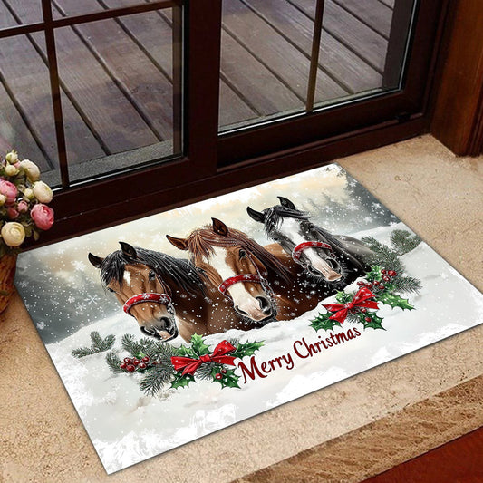 Joycorners Christmas Horse Doormat, Merry Christmas Doormat For Home Decor Housewarming Gift, Welcome Mat Gift For Horse Lovers LM0210