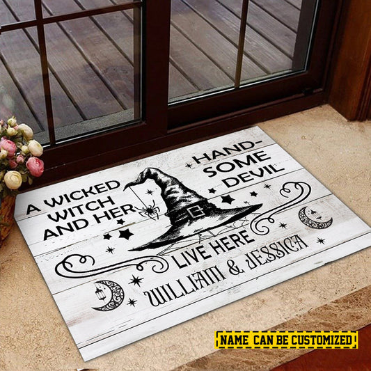 Joycorners Personalized Halloween Witch Doormat, Live Here, Doormat For Home Decor, Housewarming Gift, Spooky Welcome Mat Gift For Witch Lovers LM0210