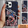 Joycorners Fishing Patriotic USA Flag Honeycomb Tech Style Personalized Name Phone Case (10 Fish Species)
