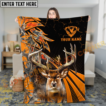 Joycorners Blaze Orange Trophy Buck Hunting Camo Personalized 3D Blanket