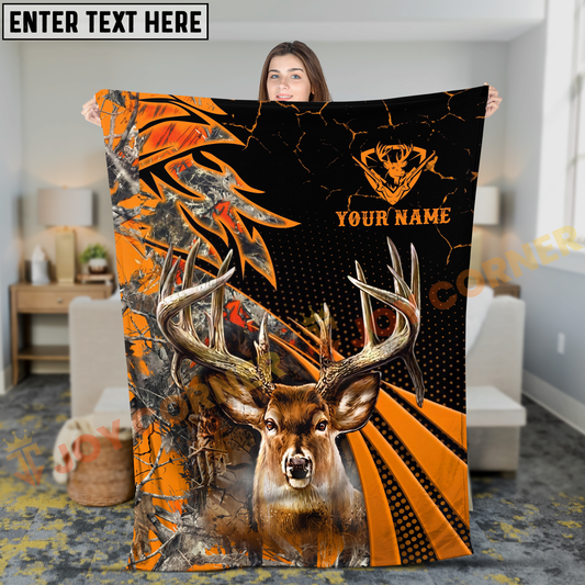 Joycorners Blaze Orange Trophy Buck Hunting Camo Personalized 3D Blanket
