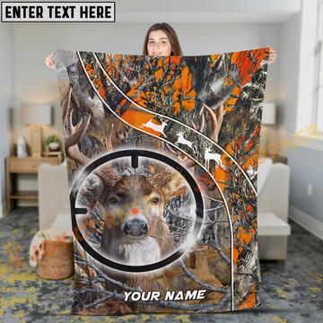 Joycorners Deer Target Sight Blaze Orange Camo Hunting Personalized 3D Blanket