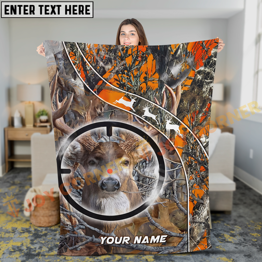 Joycorners Deer Target Sight Blaze Orange Camo Hunting Personalized 3D Blanket