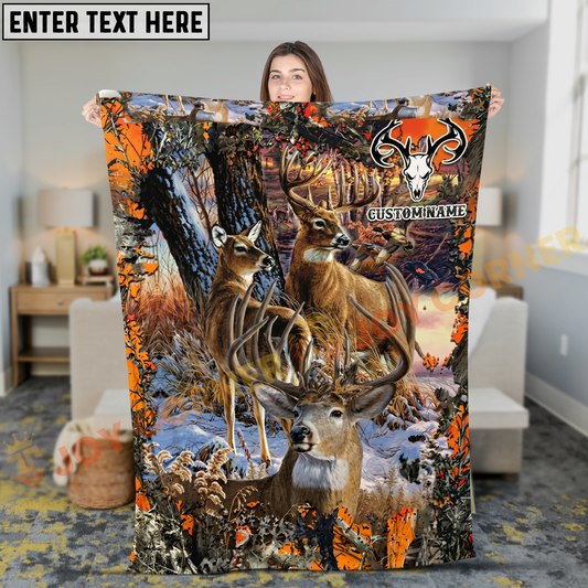 Joycorners Winter Woodland Deer Family Hunting Personalized 3D Blanket