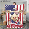 Joycorners Cool Cow Wearing USA Flag Bandana and Sunglasses Patriotic Style Personalized Name 3D Blanket (8 Breeds)