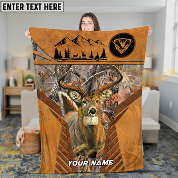 Joycorners Mountain Forest Trophy Buck Rustic Hunting Personalized 3D Blanket