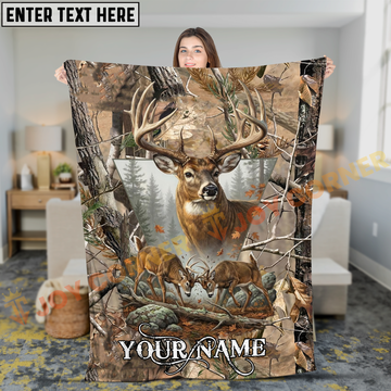 Joycorners Woodland Buck Clash Deer Hunting Camouflage Personalized 3D Blanket