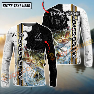 Joycorners Largemouth Bass Fishing Split Grunge Splash Design Personalized Name, Team Name Long Sleeve Shirt