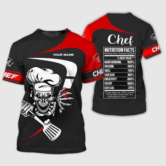 CHEF SKULL - Personalized Name 3D Black & Red All Over Printed Shirt