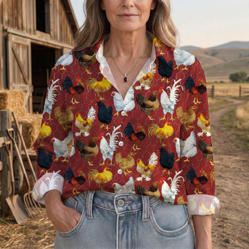 Joycorners Farm Chicken Pattern Rustic Country Casual Shirt