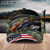 Joycorners Fishing Fishing Make Me Happy Skinfish Flag Of US Sport Pattern Personalized Name 3D Cap (11 Breeds)