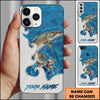 Joycorners Fishing Ocean Blue Wave Scale Pattern Splash Personalized Name Phone Case (10 Fish Species)