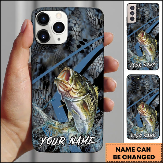 Joycorners Fishing Dark Hexagon Pattern Dynamic Splash Personalized Name Phone Case (10 Fish Species)