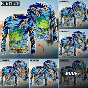 Joycorners Fishing Yellow Blue Lightning Pattern Design Custom Name & Team Name 3D Shirts (11 Breeds)