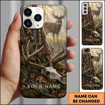 Joycorners Hunting Trophy Deer Skull Antlers Mossy Forest Scene Personalized Name Phone Case