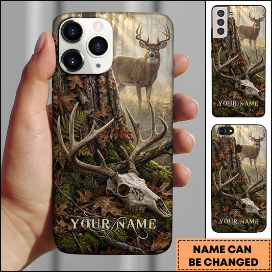 Joycorners Hunting Trophy Deer Skull Antlers Mossy Forest Scene Personalized Name Phone Case