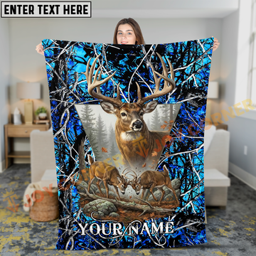 Joycorners Blue Camouflage Trophy Buck Hunting Personalized 3D Blanket
