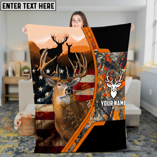Joycorners American Flag Deer Hunter Blaze Orange Personalized 3D Blanket