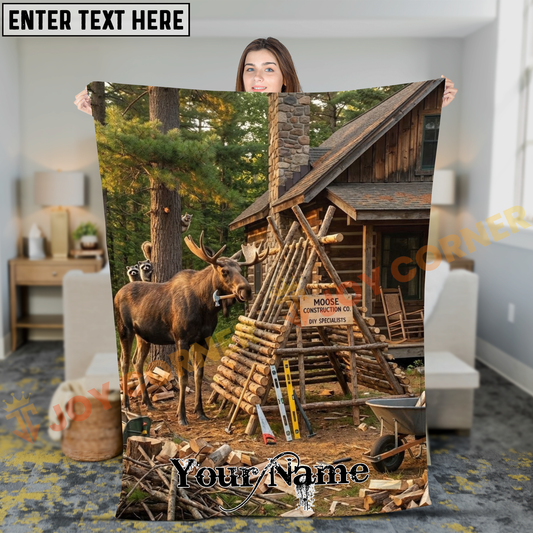 Joycorners Humorous Moose Construction DIY Specialist at Cabin Personalized 3D Blanket