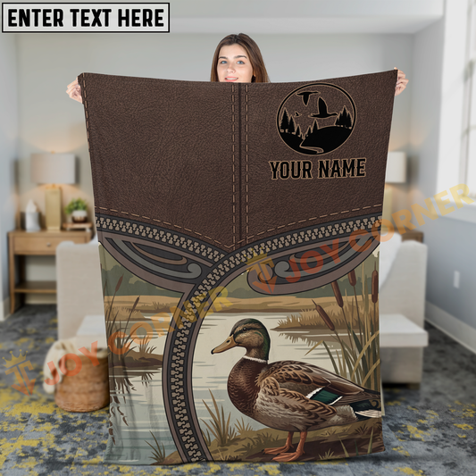 Joycorners Rustic Leather Mallard Duck Wetland Scene Personalized 3D Blanket
