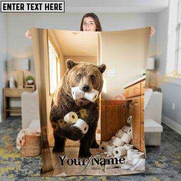 Joycorners Funny Grizzly Bear Hoarding Toilet Paper Rolls Personalized 3D Blanket
