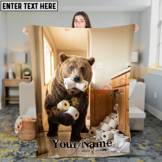 Joycorners Funny Grizzly Bear Hoarding Toilet Paper Rolls Personalized 3D Blanket