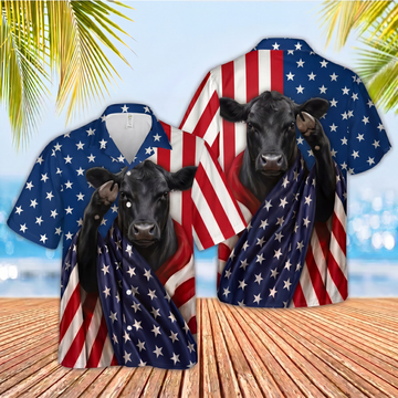 Joycorners Patriotic Cows Wrapped In American Flag 3D Hawaiian Shirt (10 Breeds)