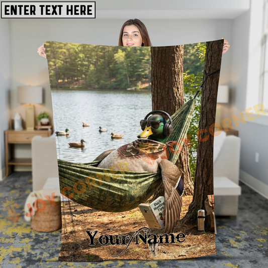 Joycorners Funny Mallard Duck Chilling in Hammock Listening Music Personalized 3D Blanket
