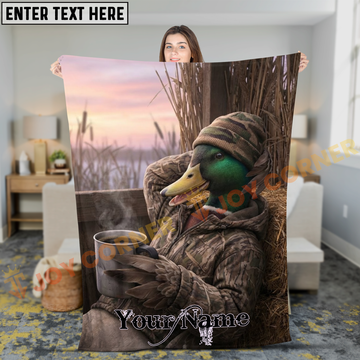 Joycorners Cute Mallard Duck Hunter Drinking Hot Coffee in Blind Personalized 3D Blanket