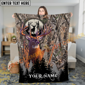 Joycorners Deer Hunting Buck Realtree Woodland Camo Personalized 3D Blanket