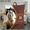 Joycorners Horse Close-Up with Wild Horse Silhouette Mountain Scene Leather Panel Personalized Name 3D Blanket (8 Breeds)