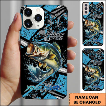 Joycorners Fishing Blue Grunge Paint Splash Dynamic Art Personalized Name Phone Case (10 Fish Species)