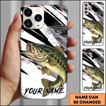 Joycorners Fishing Black White Abstract Brush Strokes Personalized Name Phone Case (10 Fish Species)