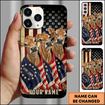 Joycorners Patriotic Jersey Trio Wrapped in American Flag 1776–2026 Personalized Name 3D Phone Case