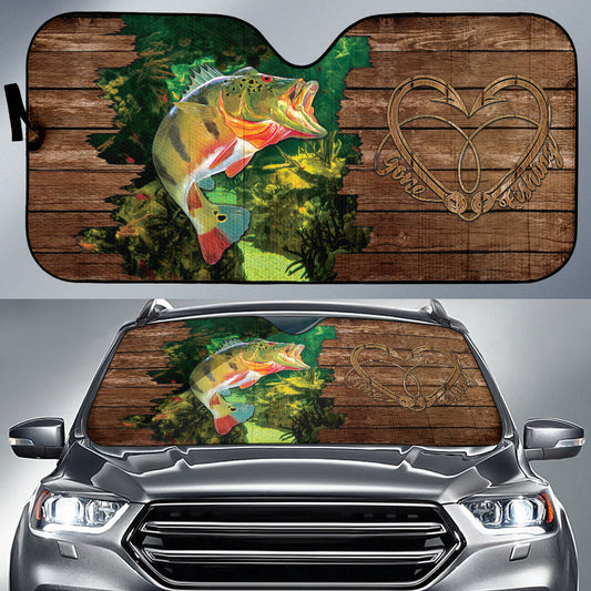 Joycorners Largemouth Bass Fishing Wood Style Auto Sun Shade
