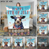 Joycorners Happy 4th of July Cow with USA Scarf Fireworks Patriotic Personalized Name 3D Blanket (8 Breeds)