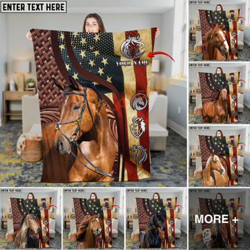 Joycorners Horse Rustic Leather Farm Landscape with Gold Frame Personalized Name 3D Blanket (8 Breeds)