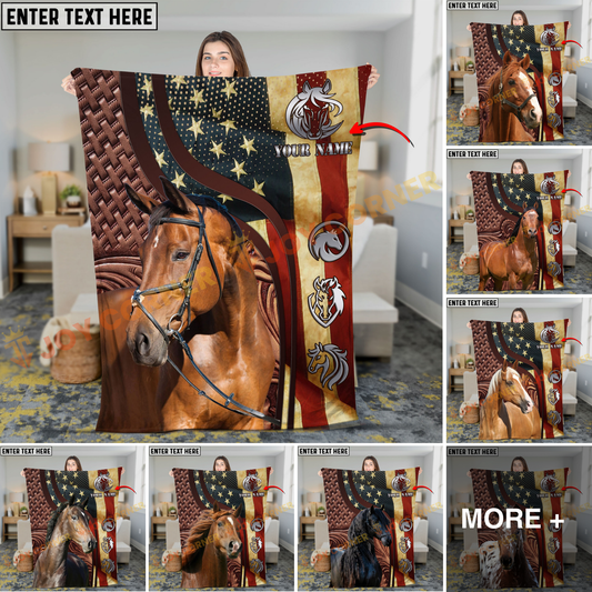 Joycorners Horse Rustic Leather Farm Landscape with Gold Frame Personalized Name 3D Blanket (8 Breeds)