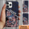 Joycorners Fishing Patriotic USA Flag Honeycomb Tech Style Personalized Name Phone Case (10 Fish Species)