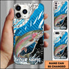Joycorners Fishing Jumping Blue Geometric Splash Art Personalized Name Phone Case (10 Fish Species)
