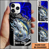 Joycorners Fishing Dynamic Blue Geometric Splash Art Personalized Name Phone Case (10 Fish Species)