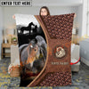 Joycorners Horse Close-Up with Wild Horse Silhouette Mountain Scene Leather Panel Personalized Name 3D Blanket (8 Breeds)