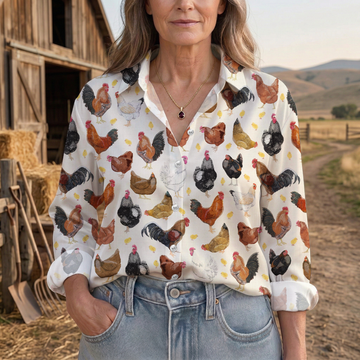 Joycorners Watercolor Farm Chicken Country Casual Shirt