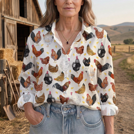 Joycorners Watercolor Farm Chicken Country Casual Shirt