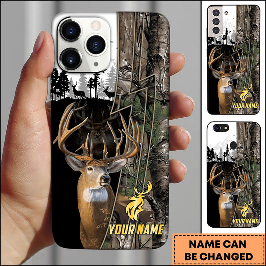 Joycorners Hunting Phone Case Whitetail Deer Lightning Split Forest Camo Art Personalized Name Phone Case | Brown