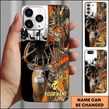 Joycorners Hunting Phone Case Whitetail Deer Lightning Split Forest Camo Art Personalized Name Phone Case | Orange