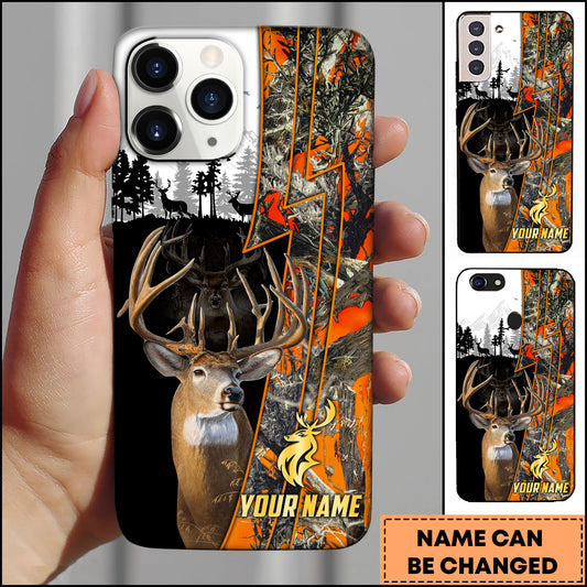 Joycorners Hunting Phone Case Whitetail Deer Lightning Split Forest Camo Art Personalized Name Phone Case | Orange