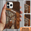 Joycorners Hunting Phone Case Funny Whitetail Deer Middle Finger Leather Stitch Camo Art Personalized Name Phone Case | Grass Brown