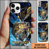 Joycorners Fishing Blue Honeycomb Splash Art Personalized Name Phone Case (10 Fish Species)